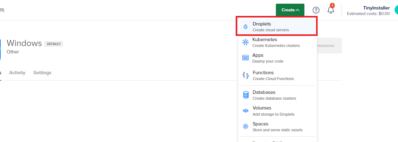 usage-on-digitalocean step 1
