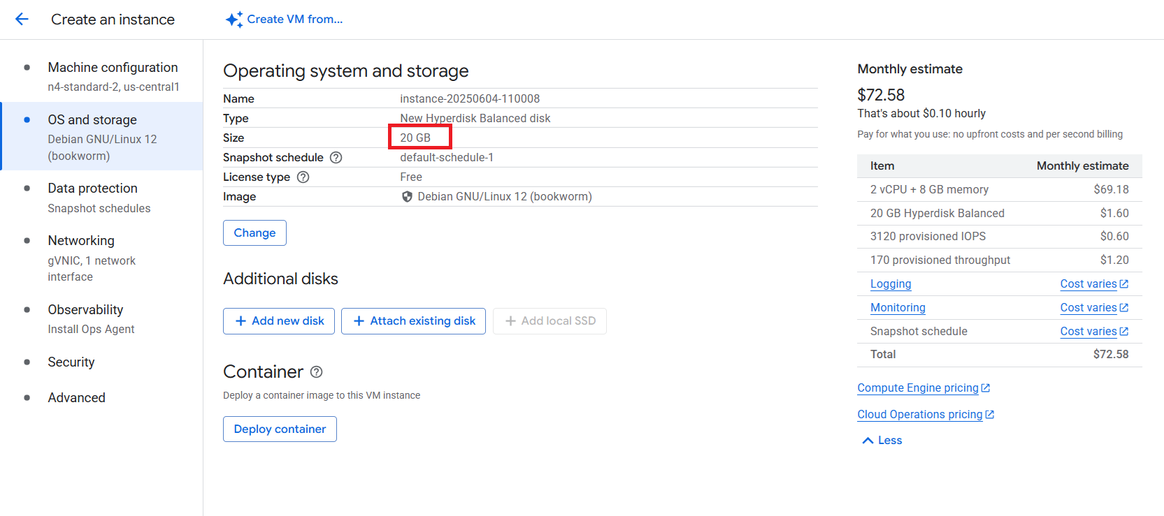 Make sure to increase Disk Size