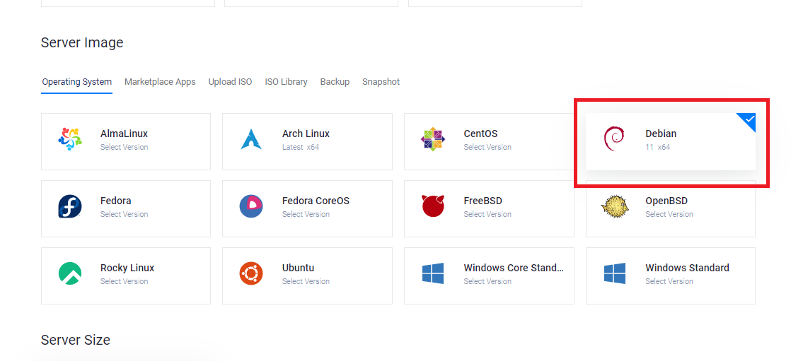 Select Debian Image